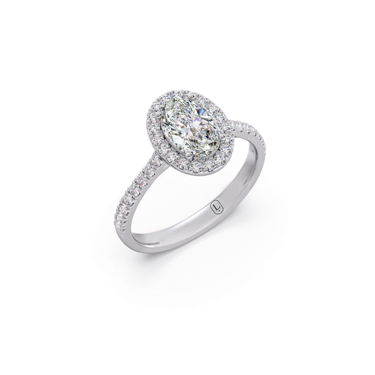 1 cts Oval Solitaire and Round Diamond Majestic Ring - White