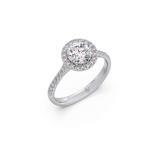 Solitaire Halo Round Sidestone Ring - White