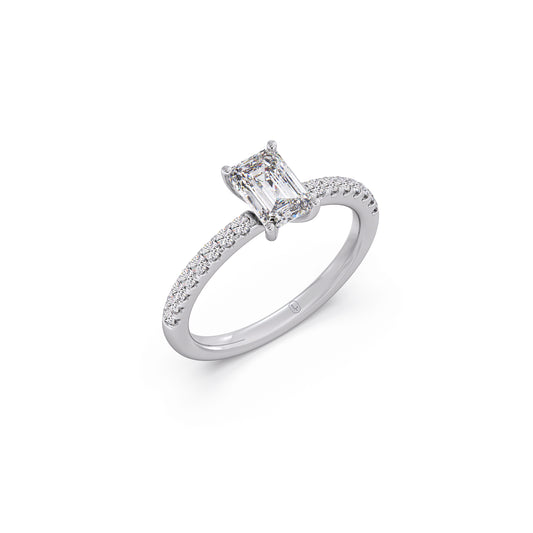 Classic Solitaire Emerald Ring - White