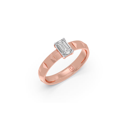 Hobnail Emerald Solitaire Ring - Rose