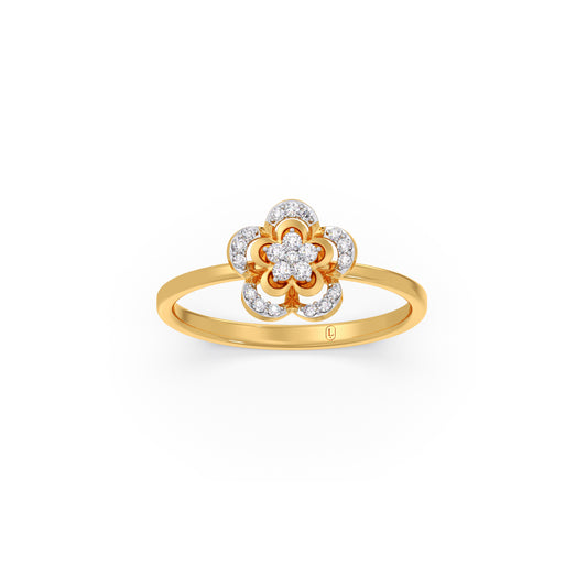 Duo Floret Round Diamond Ring - Yellow