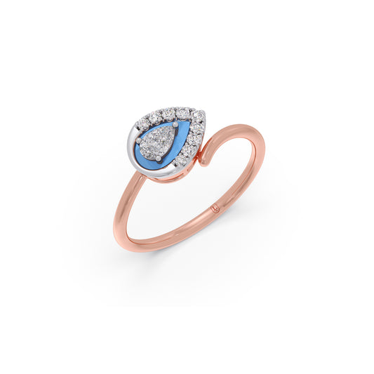 Enamel Teardrop Bypass Diamond Ring - Rose