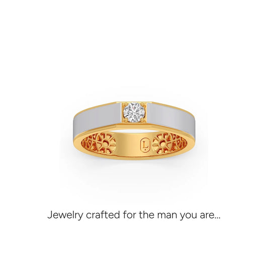 Round Brilliant Cut Diamond Mens Ring - Yellow
