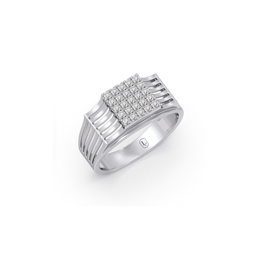 Heritage Grid Diamond Mens Ring - White