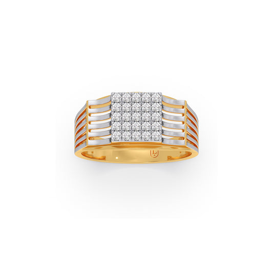 Heritage Grid Diamond Mens Ring - Yellow