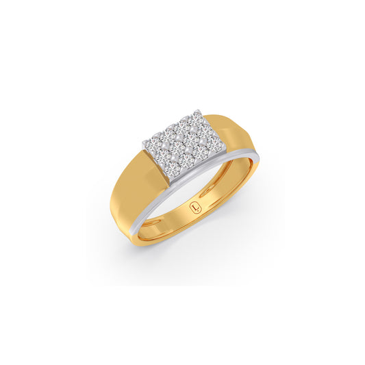 Rectangular Cluster Diamond Mens Ring - Yellow