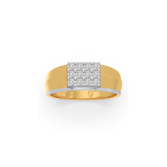Rectangular Cluster Diamond Mens Ring - Yellow