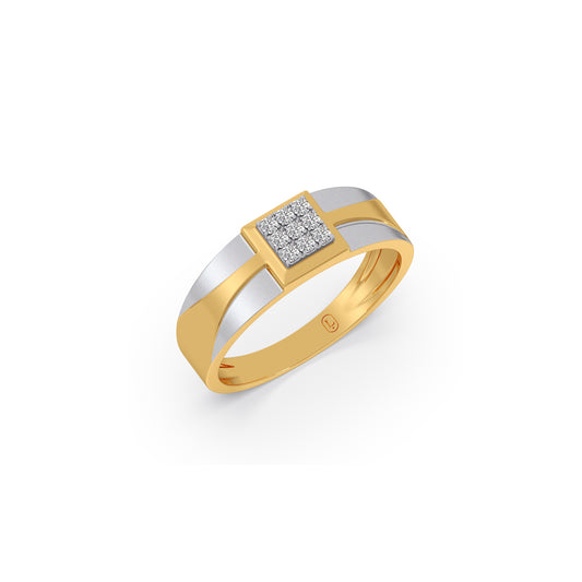 Dual-Path Signet Diamond Men's Ring - Yellow