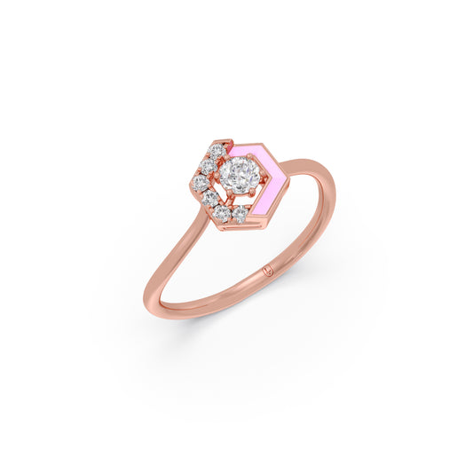 Cotton Candy Hexagon Diamond Ring - Rose