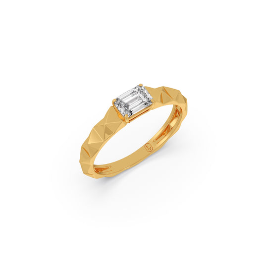 Geometric Emerald Solitaire Engagement Ring - Yellow