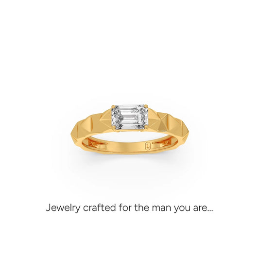 Geometric Emerald Solitaire Men’s Ring - Yellow