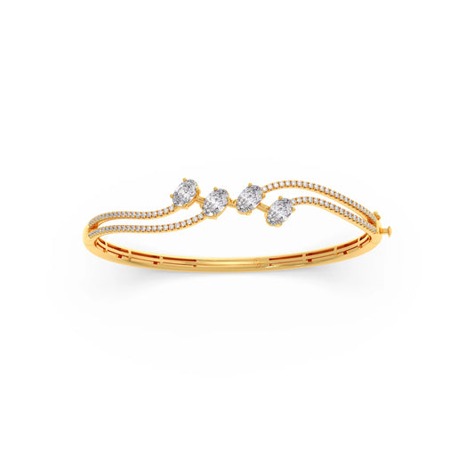 Oval-Cut Diamond Wave Bangle Bracelet - Yellow