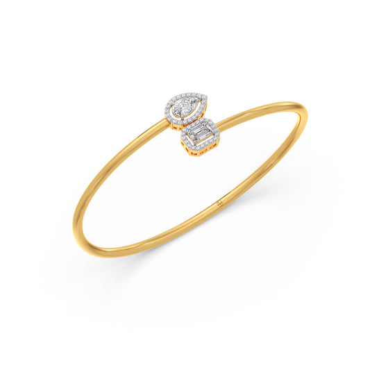 Pear & Emerald Cut Diamond Cuff Bracelet - Yellow