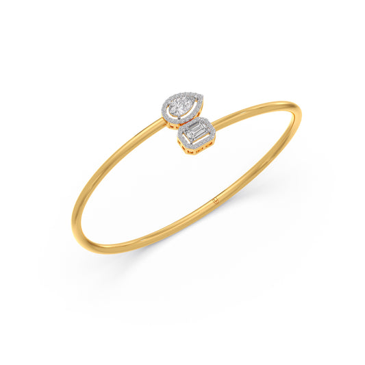 Pear & Emerald Cut Diamond Cuff Bracelet - Yellow