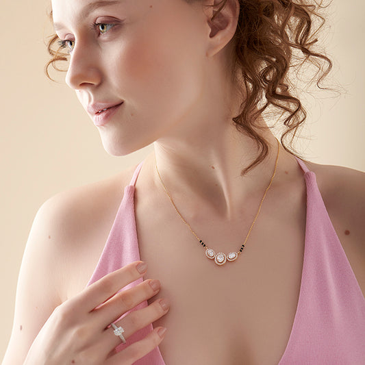 Triple Oval Halo Diamond Mangalsutra Necklace - MQ