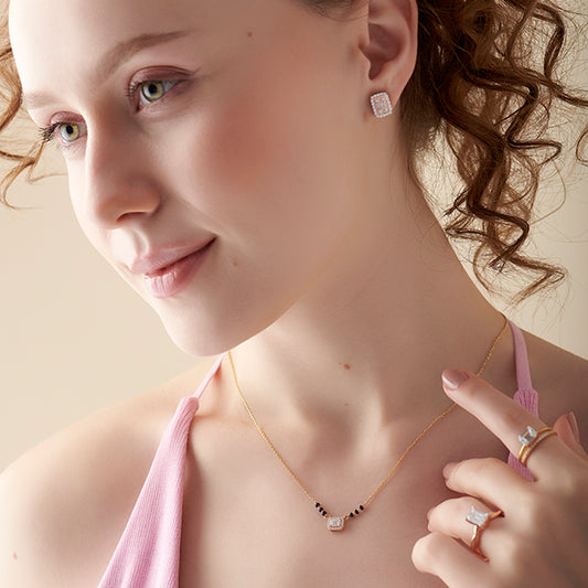 Emerald-Cut Diamond Halo Mangalsutra - MQ