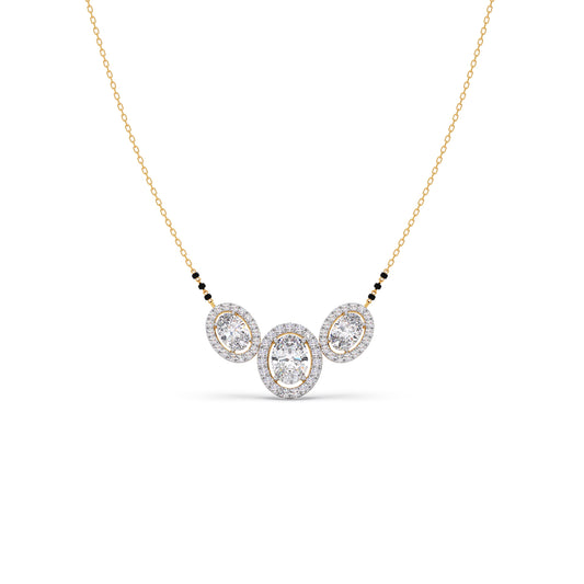 Triple Oval Halo Diamond Mangalsutra Necklace - Yellow