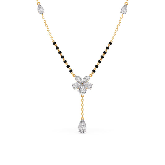 Floral Diamond Drop Mangalsutra Necklace - Yellow