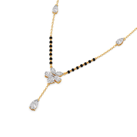 Floral Diamond Drop Mangalsutra Necklace - Yellow