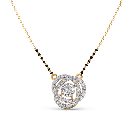 Swirl Halo Diamond Mangalsutra Necklace - Yellow