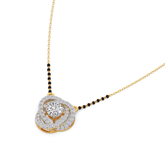 Swirl Halo Diamond Mangalsutra Necklace - Yellow