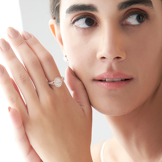 Oval Halo Split Shank Engagement Ring - MQ
