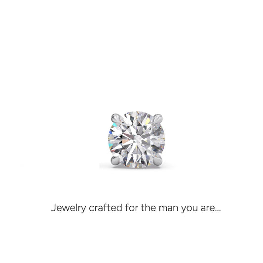 Contemporary Round Solitaire Men's Stud - White