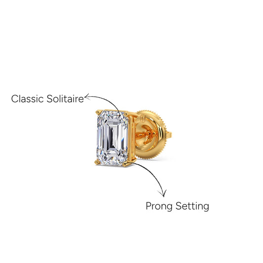 Sophisticated Emerald Cut Solitaire Men's Stud - Yellow