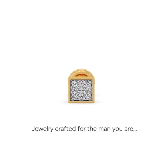Pave Round Diamond Men's Stud - Yellow
