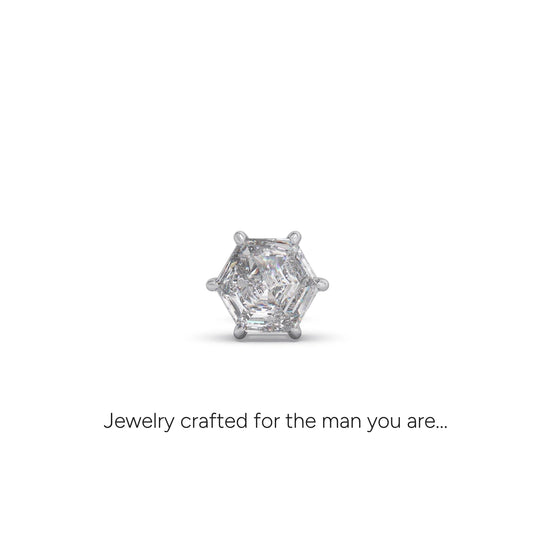 1.03 ct Equilateral Hexagon Cut Solitaire Men's Stud - White