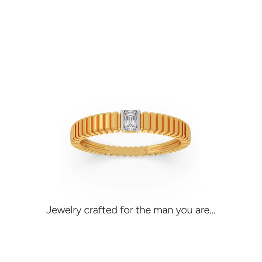 Linear Crest Emerald Diamond Ring - Yellow