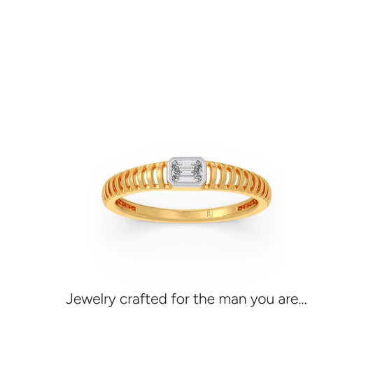 Linear Emerald Diamond Men's Ring - Yellow