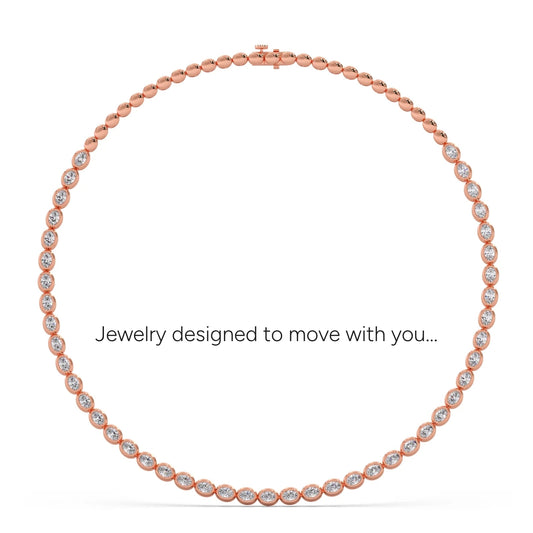 9.05 ct Bezel Oval Diamond Tennis Necklace - Rose