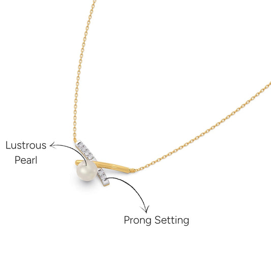 Crisscross Pearl Diamond Chain Pendant - Yellow