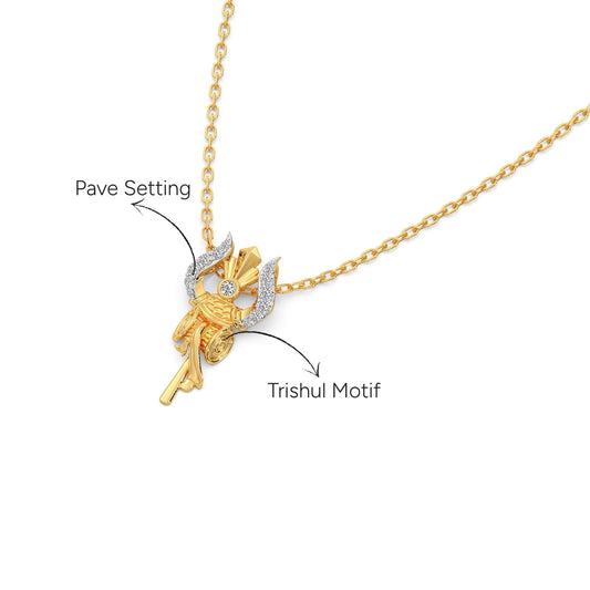 Vedic Trishul Round Diamond Pendant - Yellow