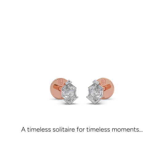 Hexa Smallitaires Half Bezel Earrings - Rose