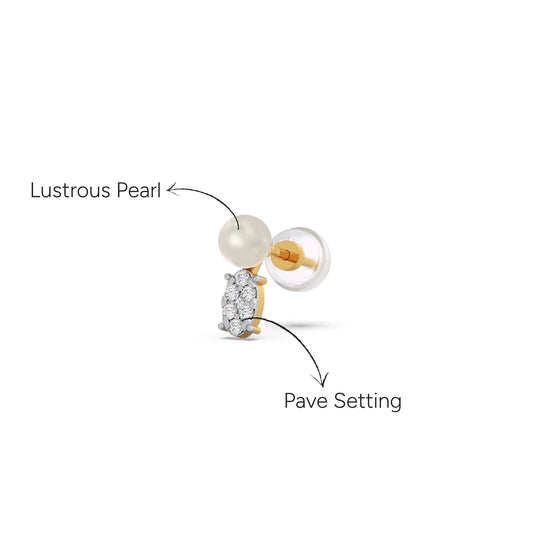 Elliptical Diamond Pearl Drop Earrings - Yellow