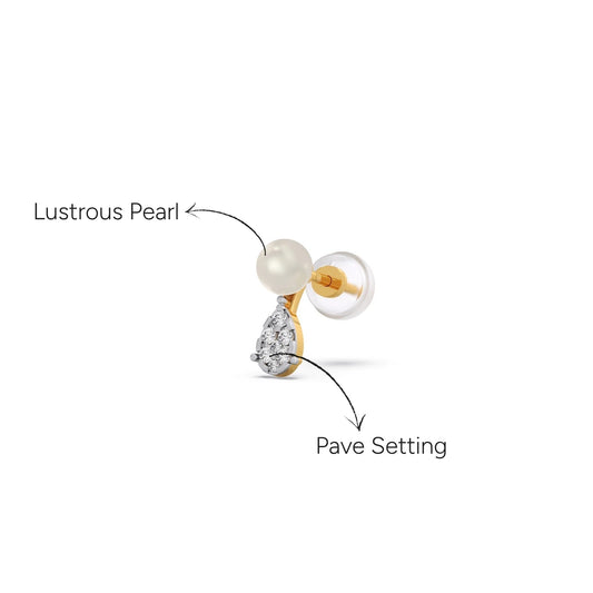 Pearl Dewdrop Diamond Drop Earrings - Yellow