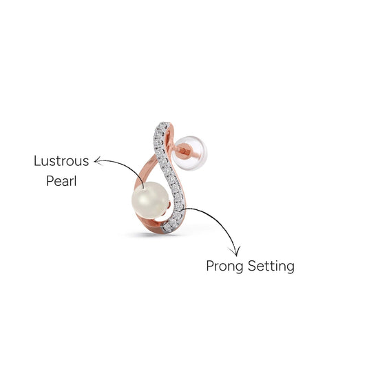 Fresh-Water Pearl Diamond Stud Earrings - Rose