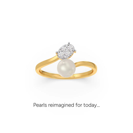 Luna Pearl Diamond Bypass Ring - Yellow