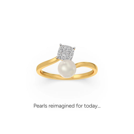 lozenge Pearl Diamond Bypass Ring - Yellow