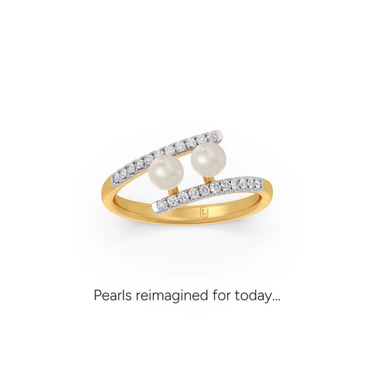 Dual Pearl Diamond Bypass Ring - Yellow