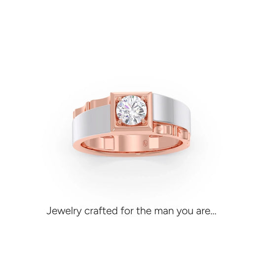 0.66 Carat Dual Tone Textured Diamond Men's Classic Ring - Rose