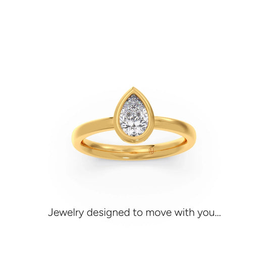 Pear Cut Bezel Solitaire Ring - Yellow