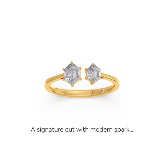 Hexa Two-Stone Solitaire Engagement Rings - Yellow