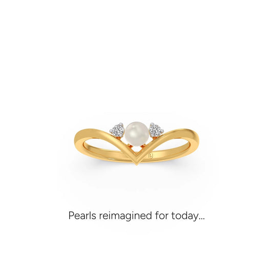 Chevron Pearl Diamond Ring - Yellow