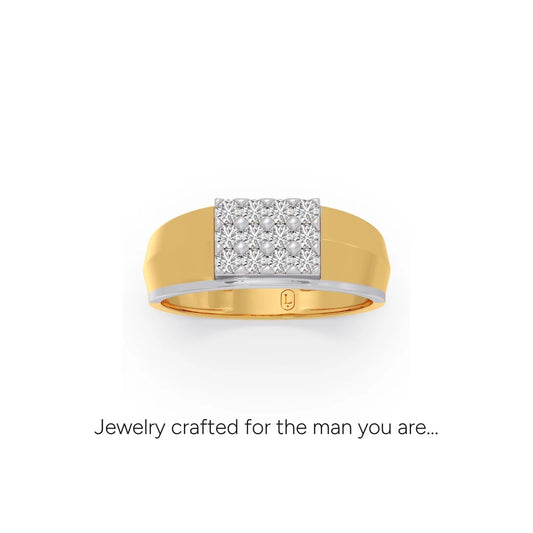 Rectangular Cluster Diamond Mens Ring - Yellow