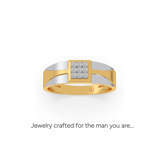 Dual-Path Signet Diamond Men's Ring - Yellow