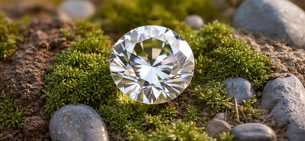 Diamond on a bed of moss and stones