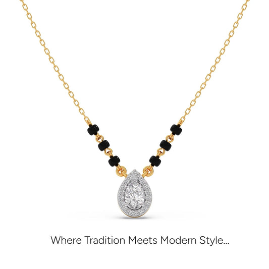 Pear Halo Diamond Mangalsutra Necklace - Yellow